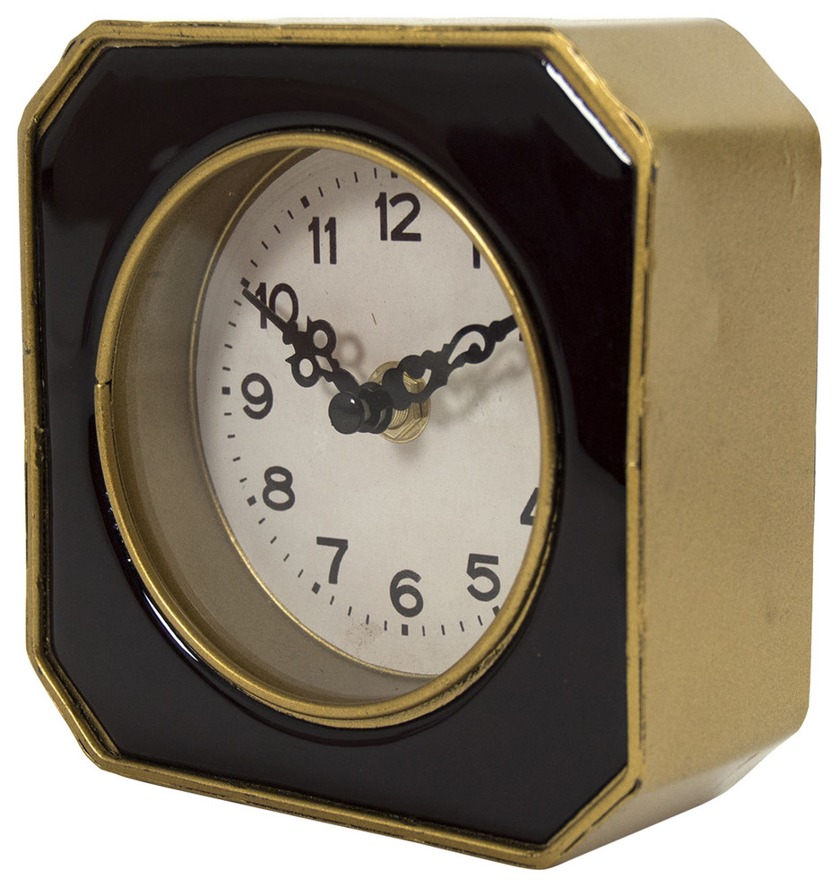 Black And Gold Clock, Black, Gold Transitional Desk And Mantel