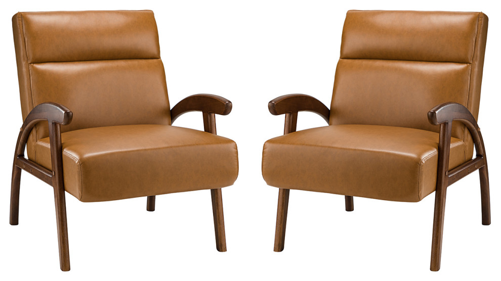 33.5" Comfy Armchair Set for Bedroom With Solid Wood Legs, Set of 2