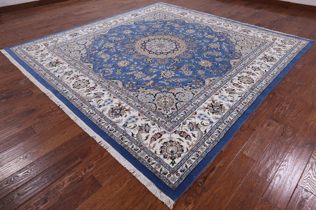10 Square Persian Nain Wool And Silk Hand Knotted Area Rug Q2097 Traditional Area Rugs By Manhattan Rugs