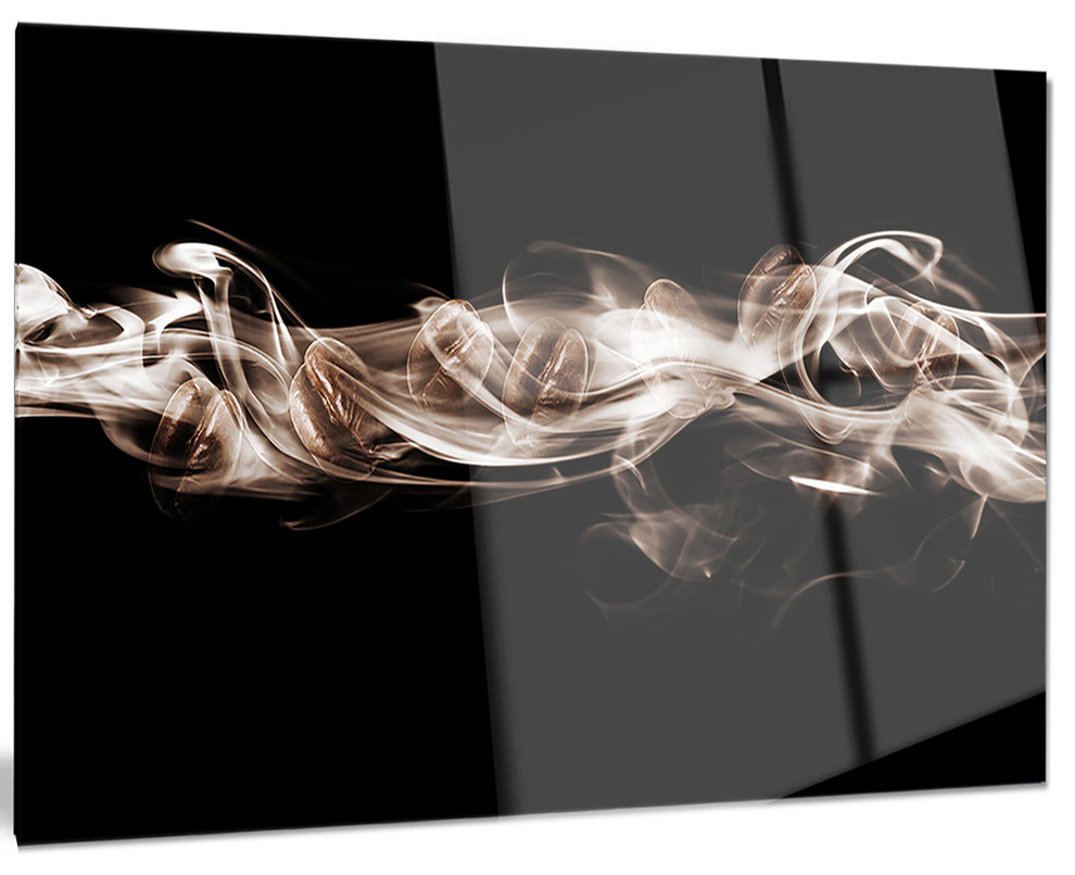 "Fractal White Smoke" Glossy Metal Wall Art, 28"x12" Contemporary