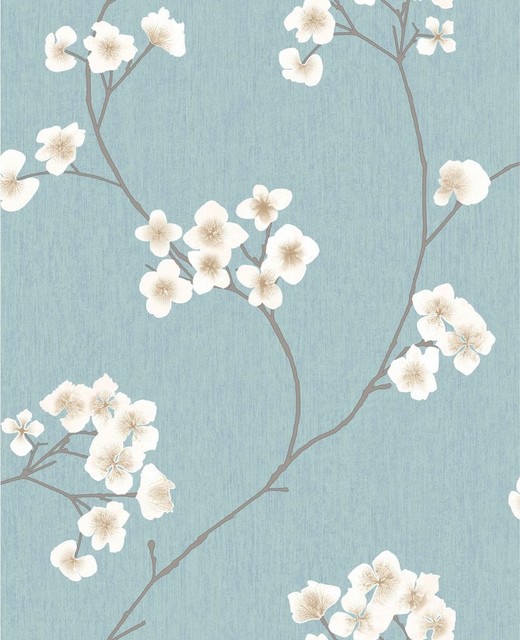 Radiance Blue/Cream Wallpaper Asian Wallpaper by Graham & Brown