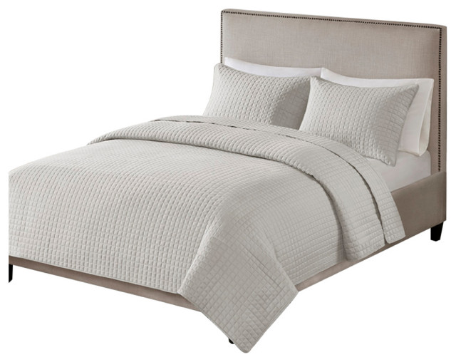 510 Design Otto Checkered Quilted 3-Piece Reversible Coverlet Set, Grey, Full/Qu