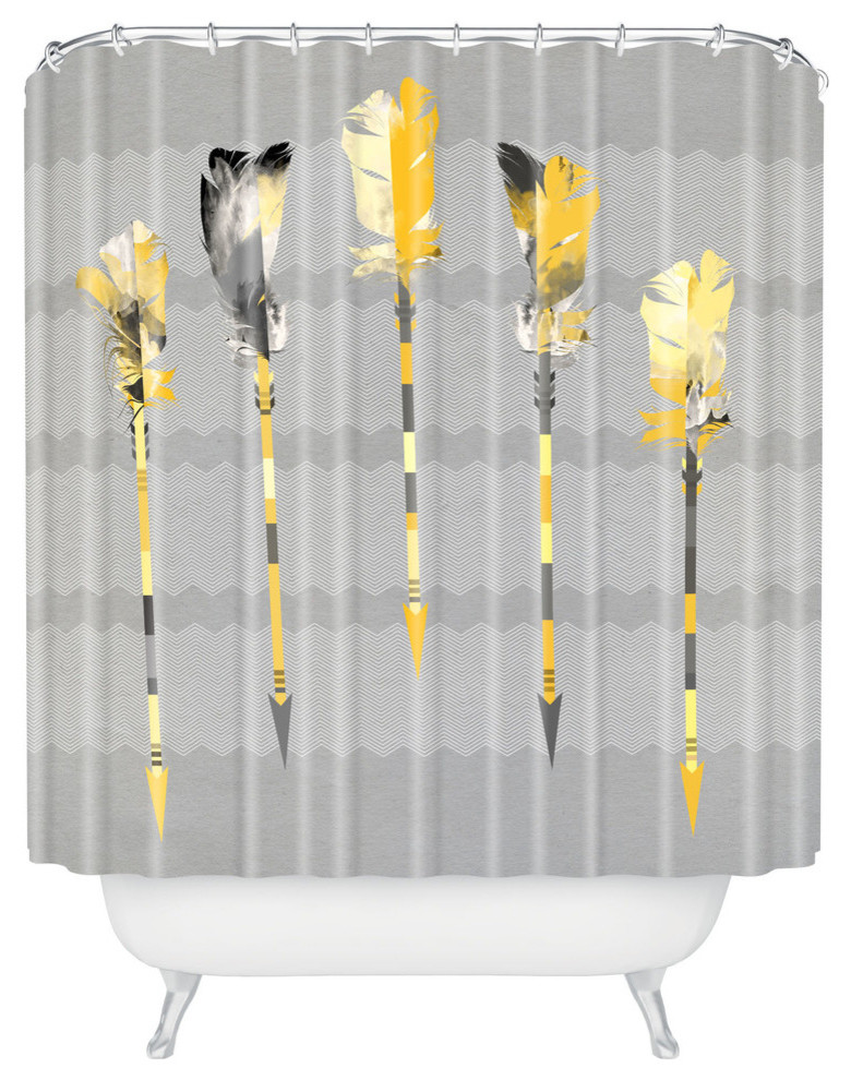 Deny Designs Iveta Abolina Gray Yellow Feathers Shower Curtain