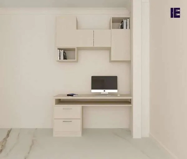 Пример оригинального дизайна: большое рабочее место в стиле модернизм с отдельно стоящим рабочим столом