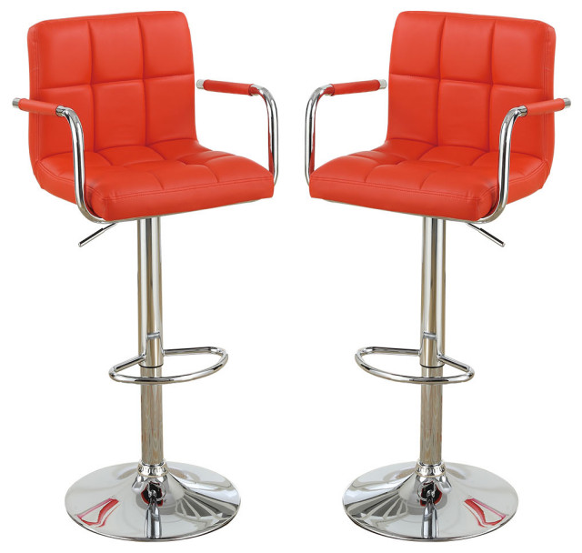Faux Leather Swivel Hydraulic Bar Stool w/Arms, Set of 2, Red