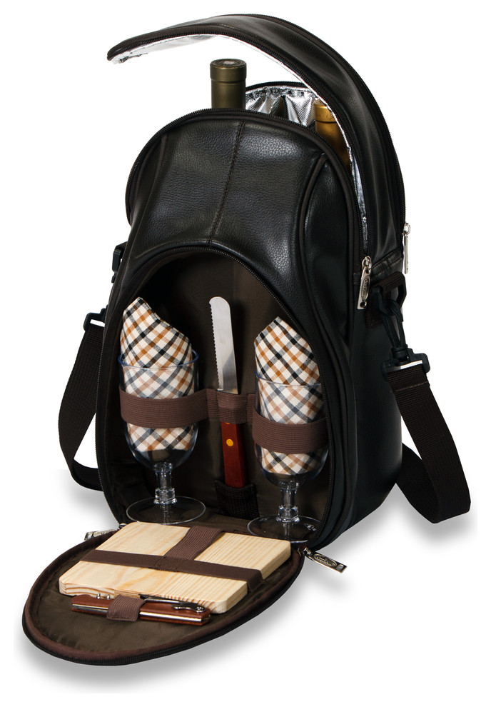 Picnic Plus Brava Wine and Cheese Backpack Set, Brown Faux Leather