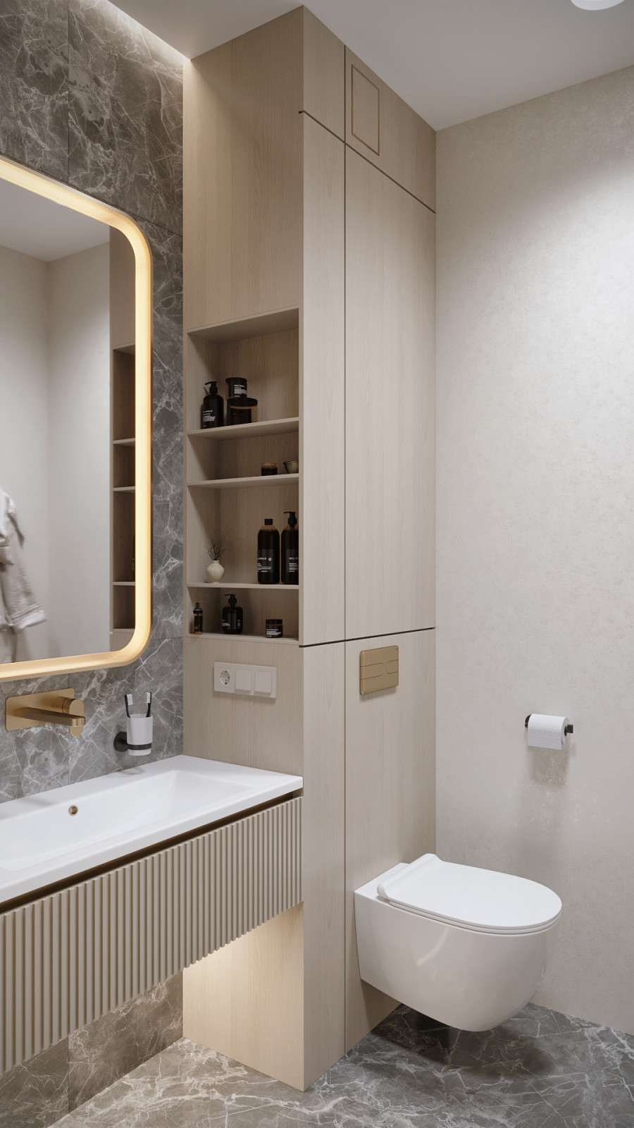 3к студия монохромный интерьер в стиле Современной классики