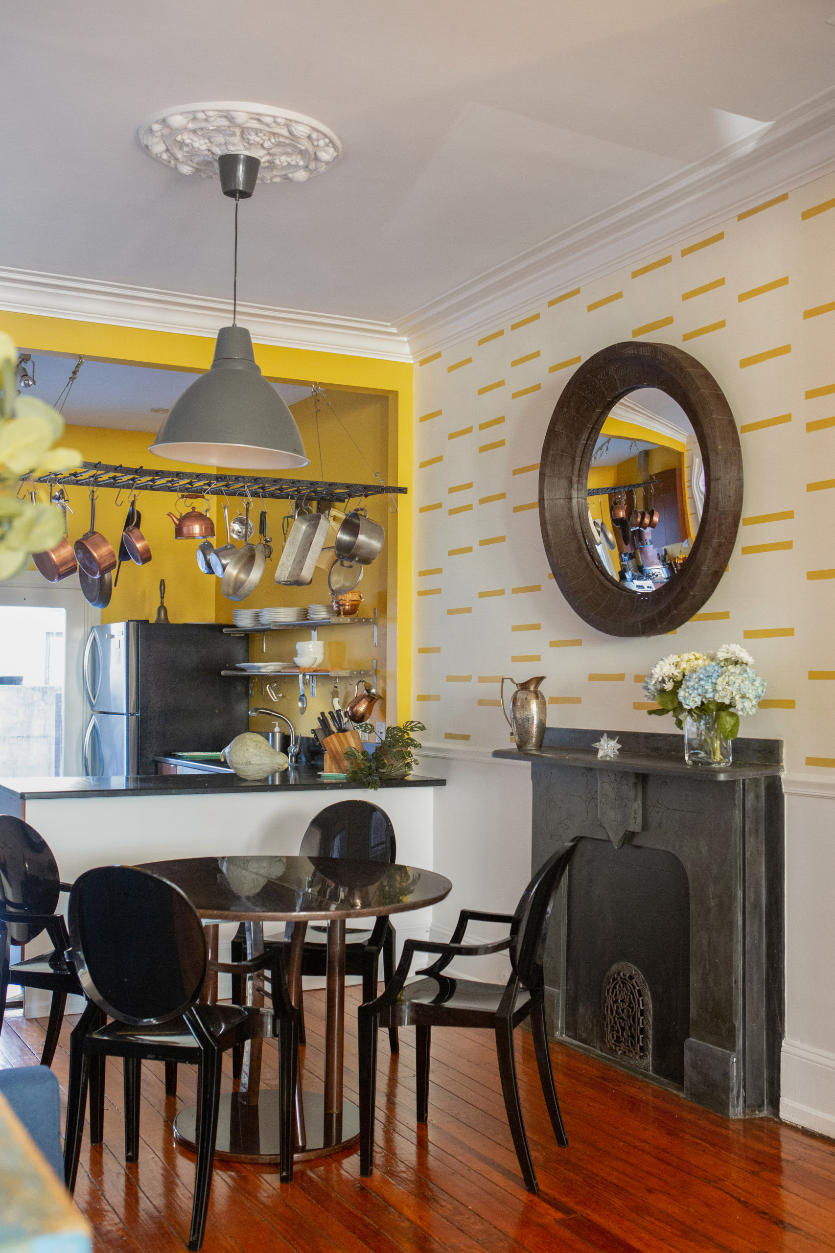 Dining Room and Kitchen with fresh paint & custom wallpaper