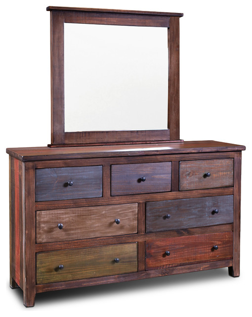 2-Piece Bayshore Rustic Modern Style Solid Wood Dresser and Mirror Set