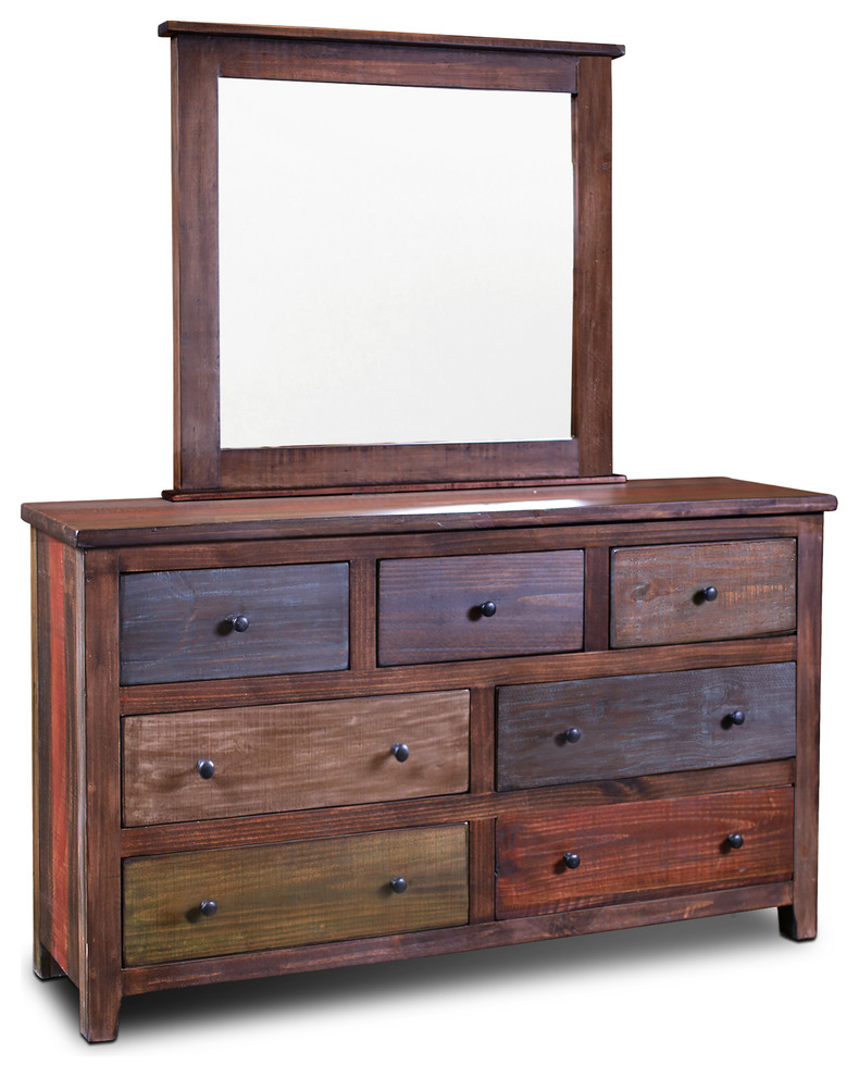 2 Piece Bayshore Rustic Modern Style Solid Wood Dresser And Mirror