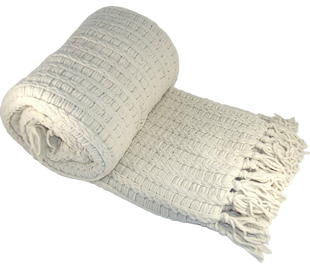 Space Yarn Knitted Throw, String Ivory, 50" X 60"