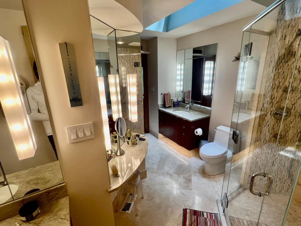 Glass Tile Waterfall Bath