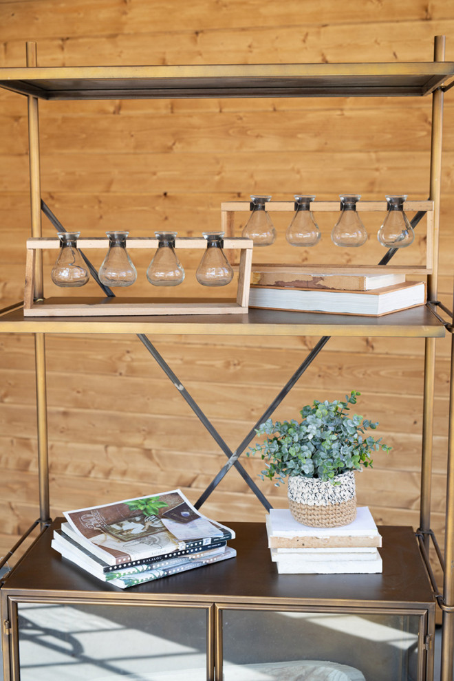 Kalalou Ccha1002 Four Glass Bud Vases With A Recycled Wooden Stand