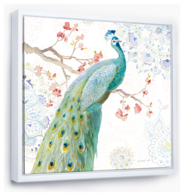 Designart Peacocks Watercolor I Traditional Framed Wall Art, 46x46 ...