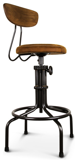 Brexton Loft Adjule Oak Leather Cushion Counter Brexton Loft Adjule Oak Leather Cushion Counter Barstool