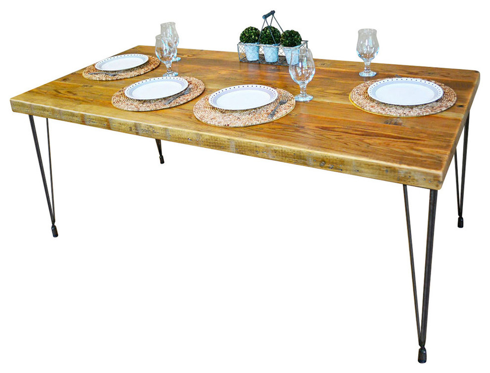 Dining Table With Hairpin Legs, Reclaimed Wood, 30x60x30, Antique Oak