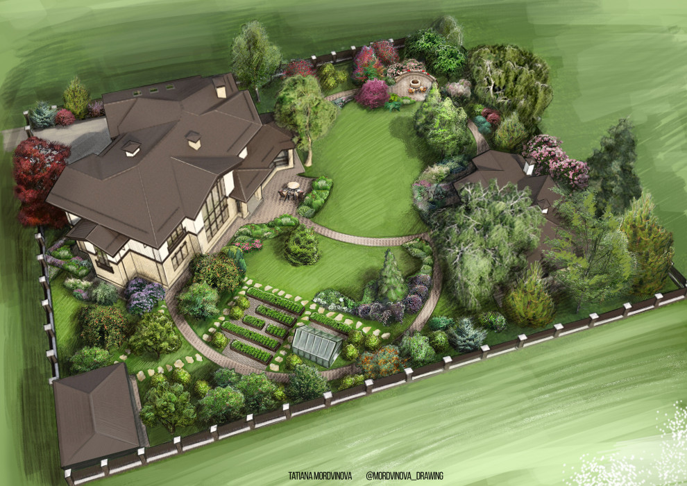 Визуализация ландшафтного дизайна для частного участка. (Photoshop)