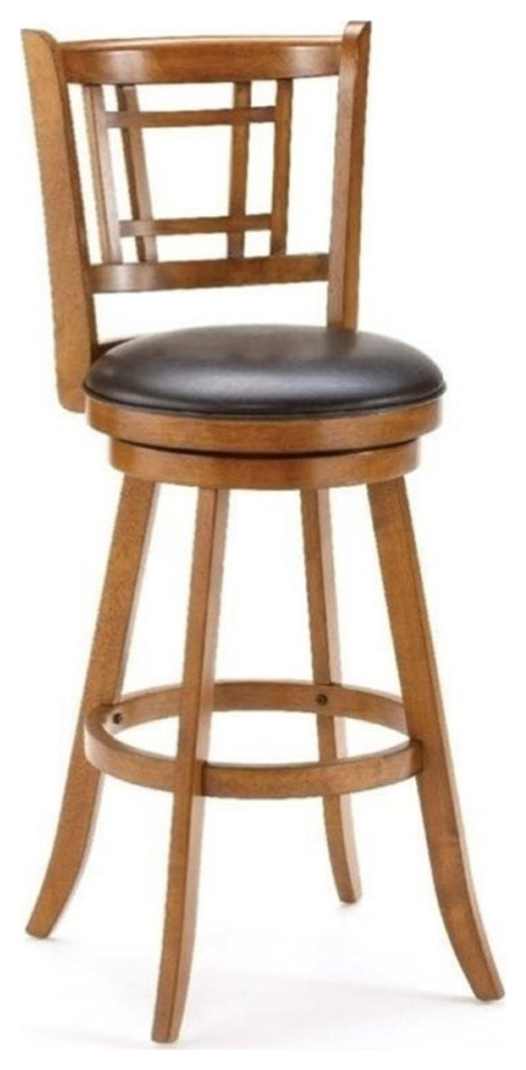 Bowery Hill 38"H Transitional Wood/Vinyl Swivel Counter Stool in Oak Brown