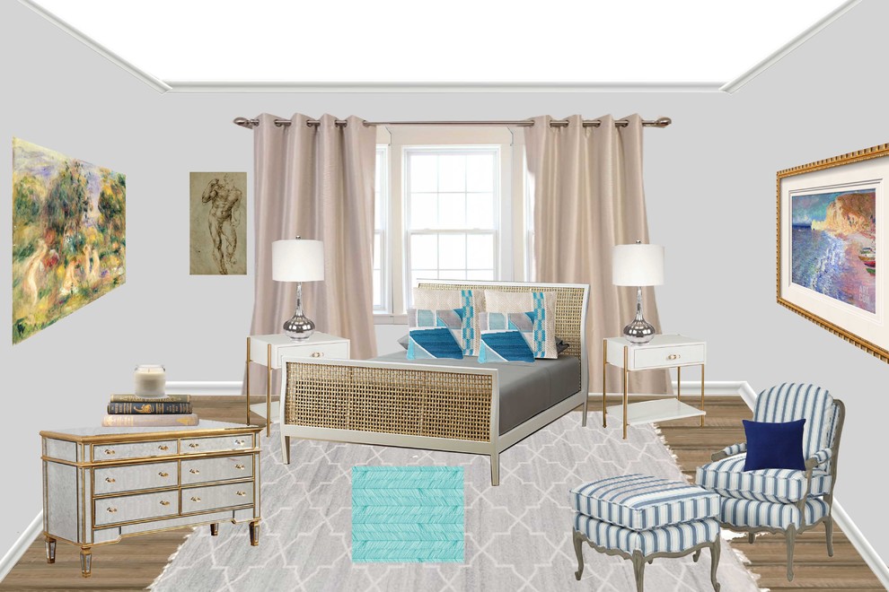 Small transitional master light wood floor bedroom photo with gray walls and no fireplace