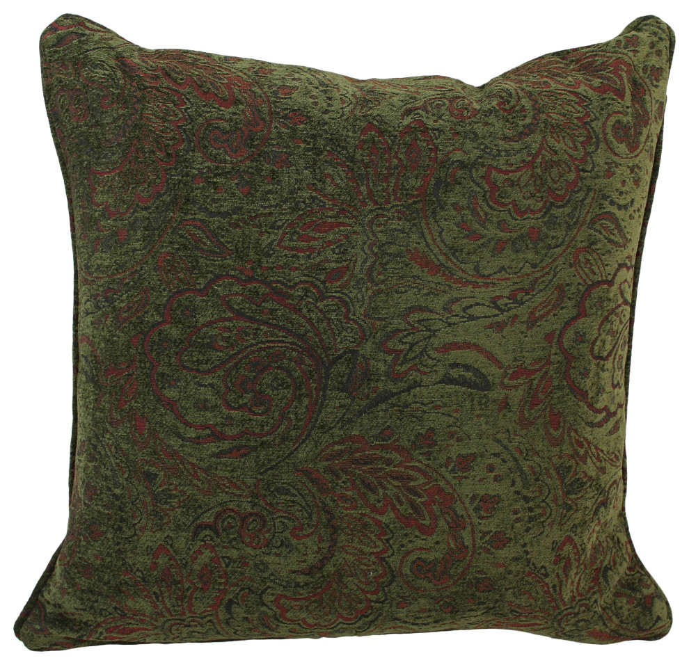 25" Double-Corded Patterned Tapestry Square Floor Pillow With Insert, Floral Tan