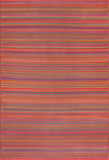 Pembrokepines Contemporary Stripe Indoor/Outdoor Area Rug, Red and Orange, 4'x6'