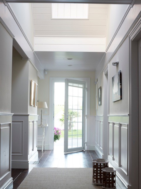 Inspiration for a huge transitional dark wood floor hallway remodel in Madrid with white walls