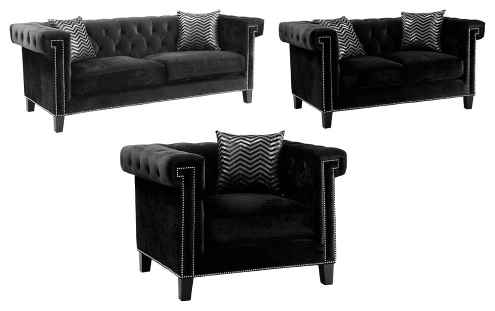 Living Room Set with Nailhead Trim, Black Transitional Living Room
