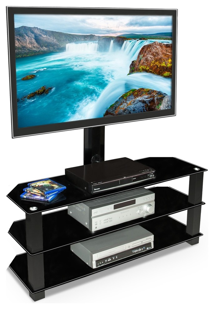 MountIt! Premium ExtraLarge Entertainment Center, Shelves, Glass Top