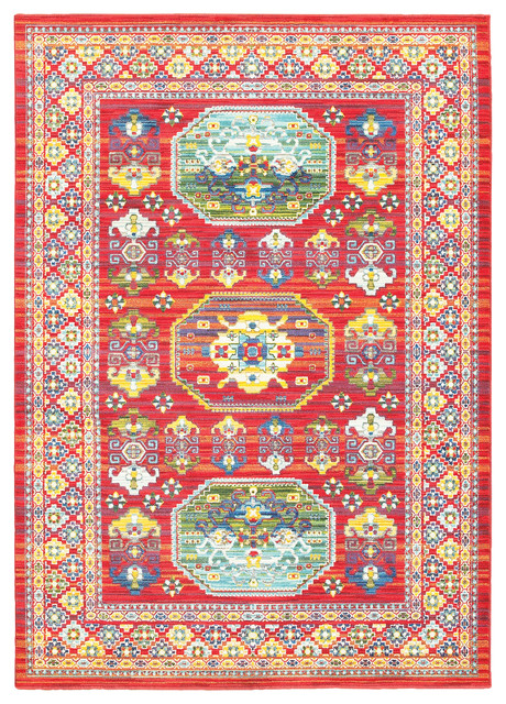 Jillian Old World Inspired Red and Multi Area Rug, 6'7"x9'6"