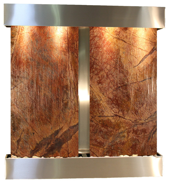 Aspen Falls Water Fountain, Brown Marble, Stainless Steel, Square