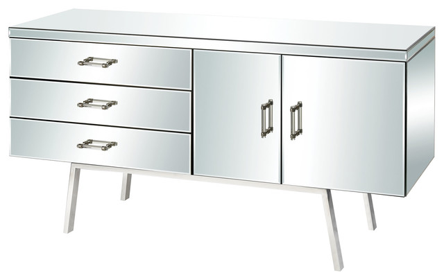 Modern Sharp Dresser 3 Drawer Bureau In Clear And Silver Finish