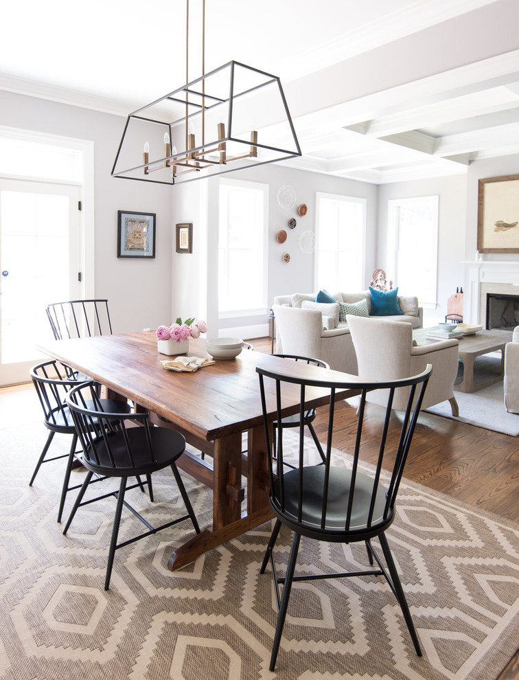 Great room - transitional dark wood floor great room idea in DC Metro with gray walls