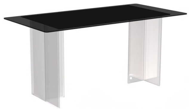 Kova Series Dining Table, Clear Base with 55 Black Glass Top ...