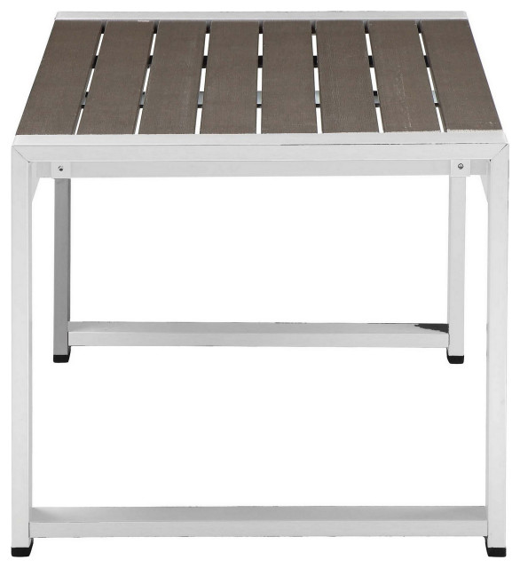 Benzara BM287847 Coffee Table, Gray Polyresin Top, Crisp White Aluminum Frame