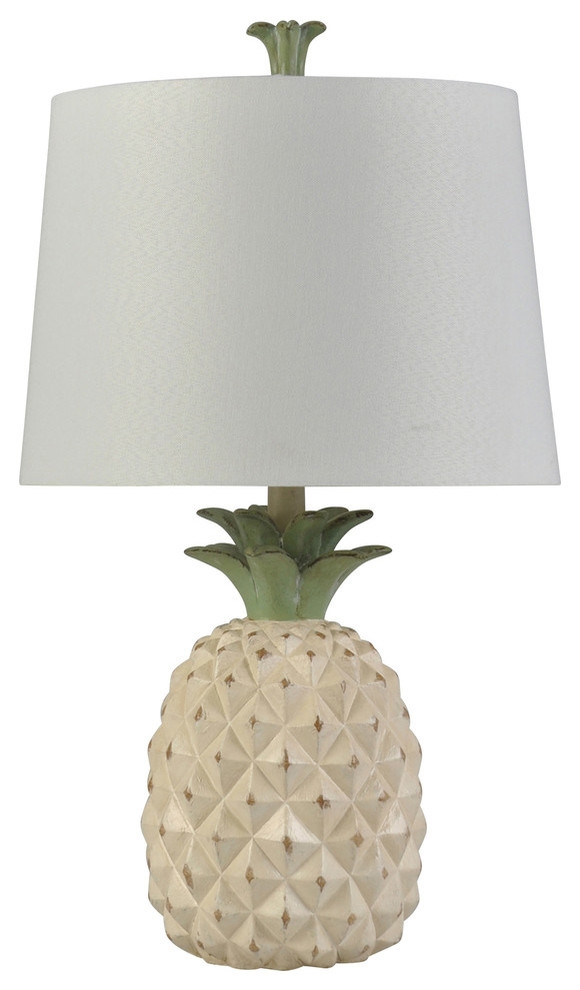 Metallic Pineapple Table Lamp, Doal Cream Finish, White Hardback Shade