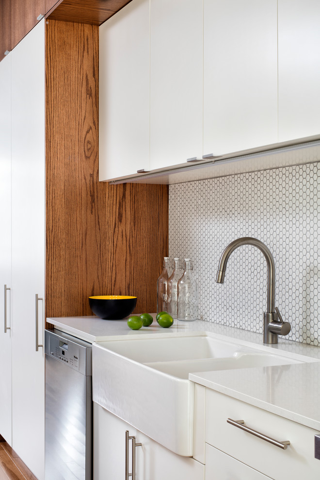 Photo of a contemporary kitchen in Toronto with a farmhouse sink.