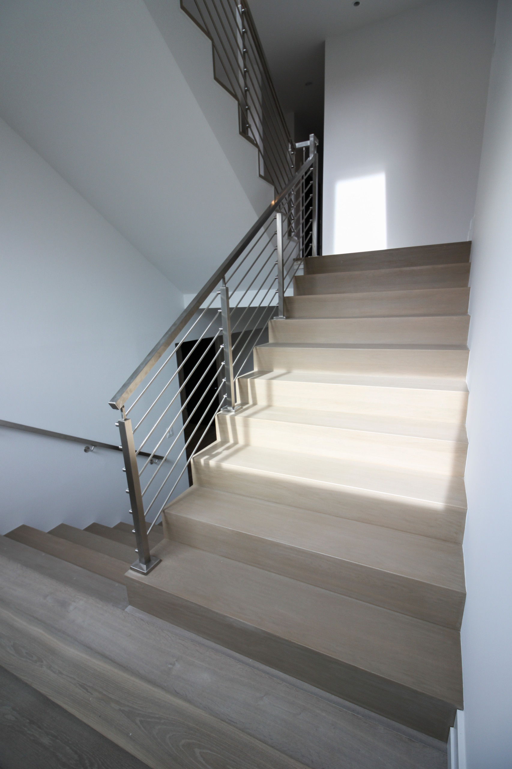 75_Modern Stairway: White O 75_ak & Stainless Steel Balustrade, McLean VA 22101