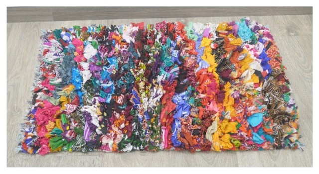 Recycle Cotton Cuttings Rainbow Chindi Shag Rug, Multicolor ...