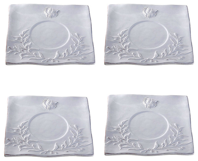 Ceramic Square Dinner Plate Bust 10x10" Set Of 4 Contemporary