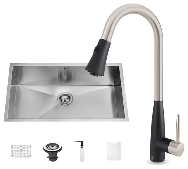 VIGO All-in-One 30-inch Stainless Steel Undermount Kitchen Sink and Milburn Stai