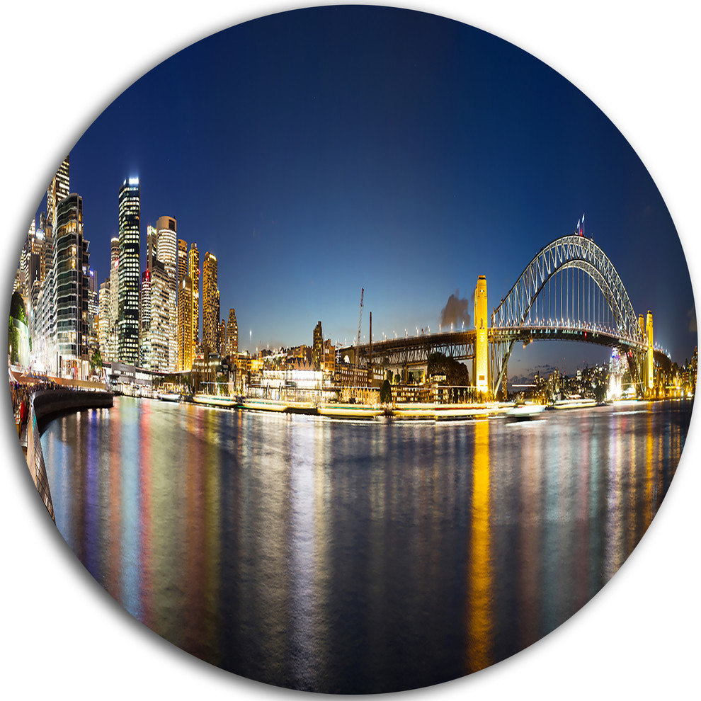 Cityscape Sydney Nightfall Panorama, Cityscape Disc Metal Wall Art