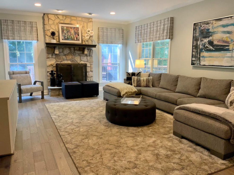 Transitional Cozy Family Room in Soft Gray Colors