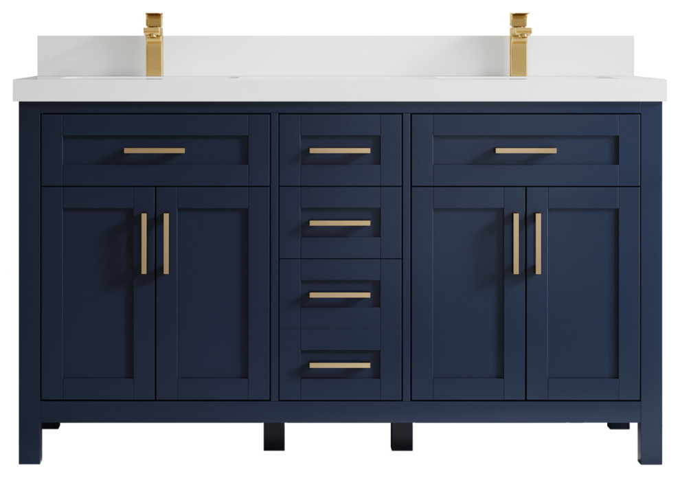 Cambridge 60 Double Bathroom Vanity in Hale Navy Blue 2" White Quartz