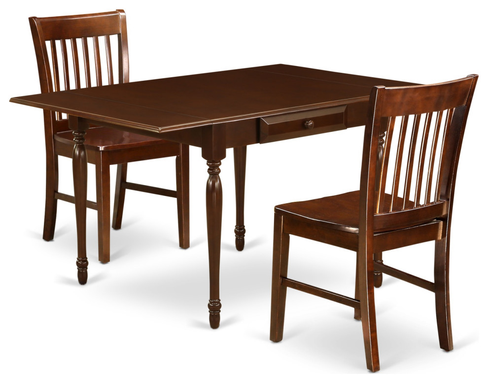3 Pieces Table Set, Strong Drop Leaf Wooden Table, 2 Hardwood Seat