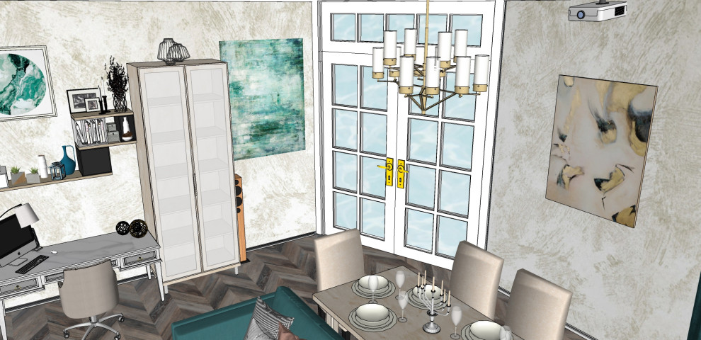 Гостиная-столовая с бирюзовым акцентом