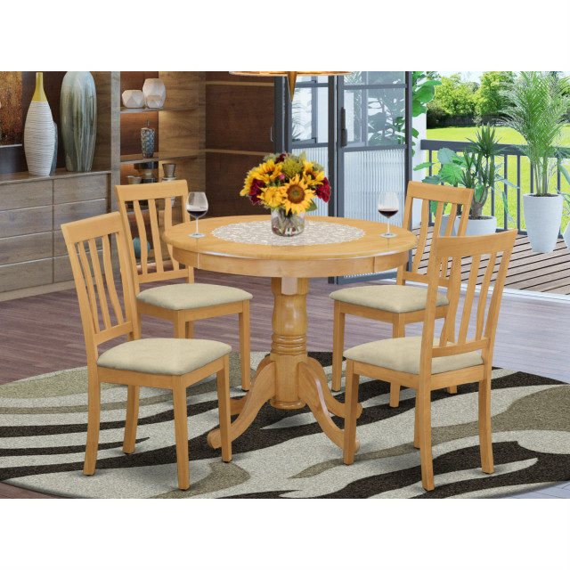 Anti5-Oak-C 5-Piece Kitchen Nook Dining Set, Table & 4 Dining Chairs ...