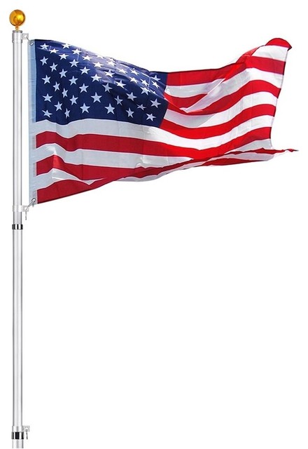 25/30Ft Aluminum Flag Pole Telescopic Flagpole Kit US Flag Can Fly 2 Flags