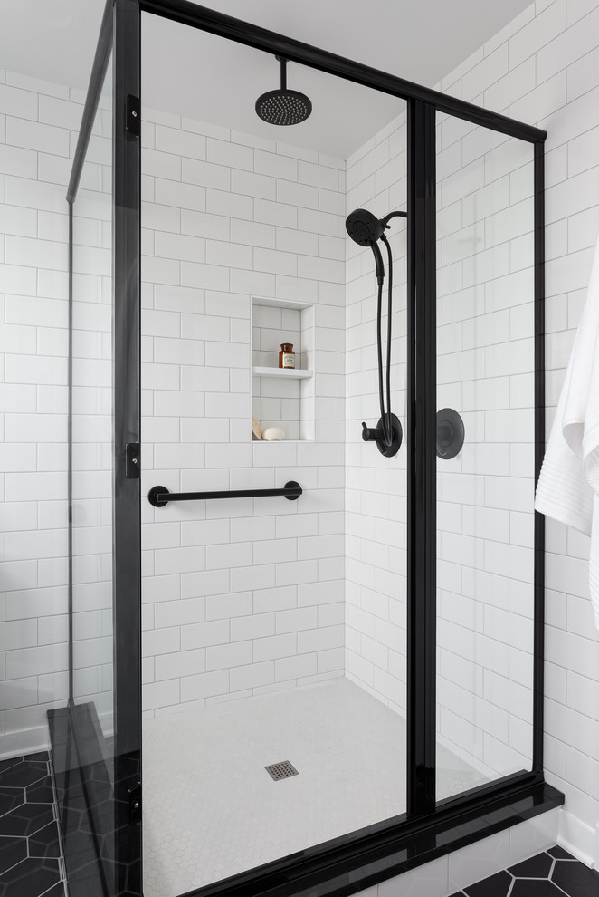 Black + White Bathroom Transitional Bathroom Seattle by Kirk