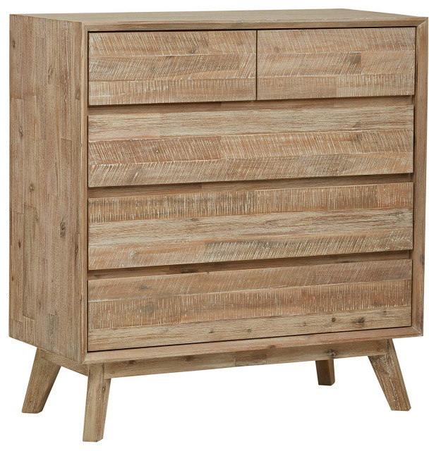 Modern Dresser Mixed Grey Acacia Wood With 5 Soft Closing Drawers