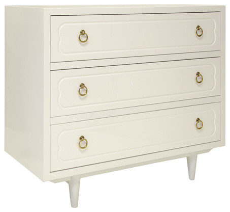 Worlds Away Meredith White Lacquer Three Drawer Chest